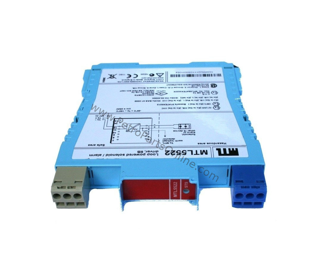 Figure 1: Front view of the MTL MTL5522 Solenoid/alarm driver showing its physical design and enclosure.